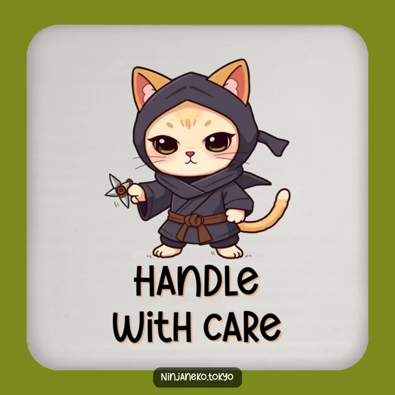 Funny Ninja Cat Shuriken Coaster: Precision Protection & Humorous Touch