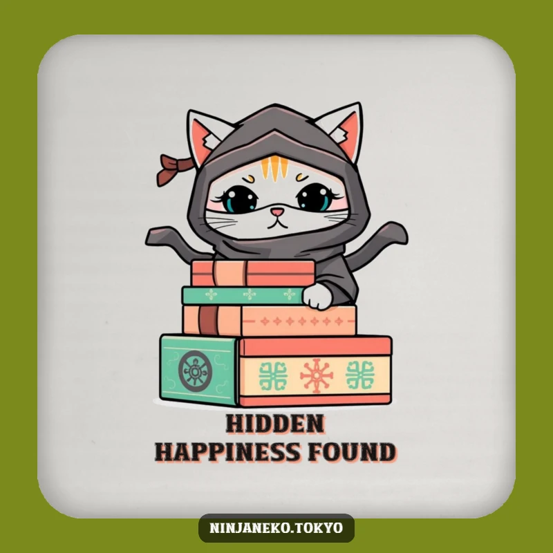 Protect Surfaces with Funny Ninja Cat Hiding Drink Coasters