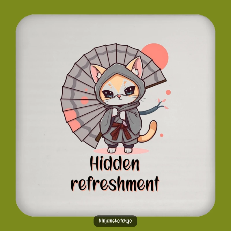 Funny Ninja Cat Fan Coaster: Protect Surfaces with Hilarious Stealth!