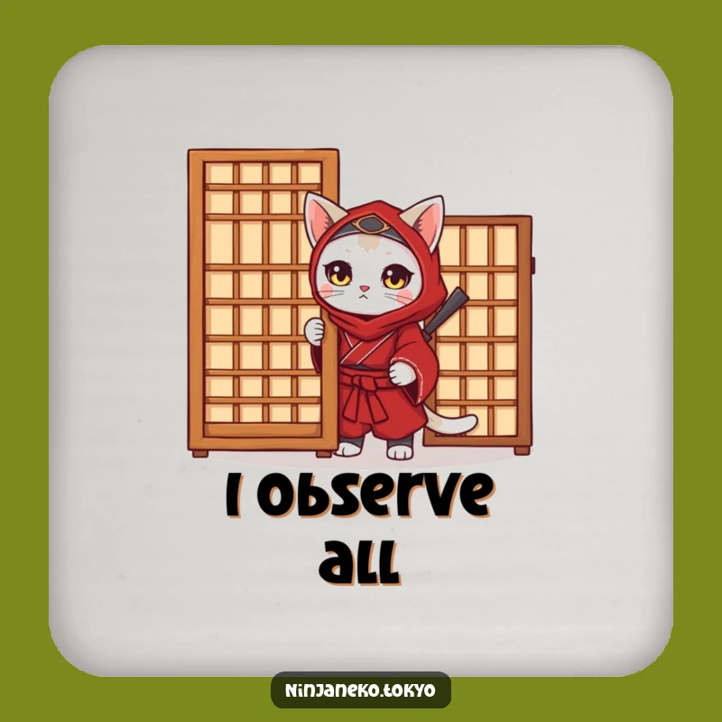 Funny Ninja Cat Drink Coaster - Red Kimono Protector, Hilarious Bar Gift