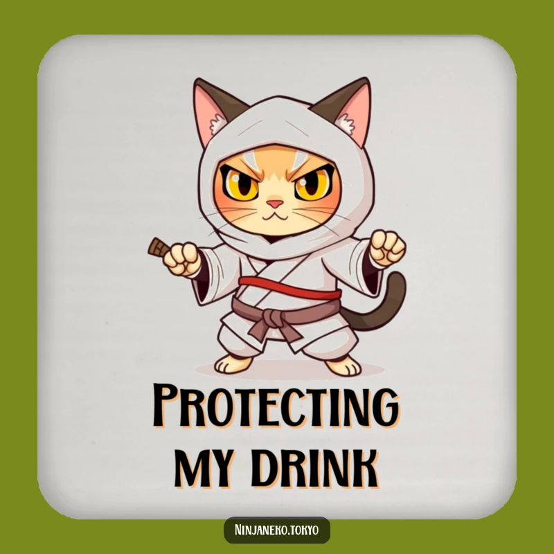 Funny Ninja Cat Kimono Warrior Coasters: Gift of Protection with Fierce Humor