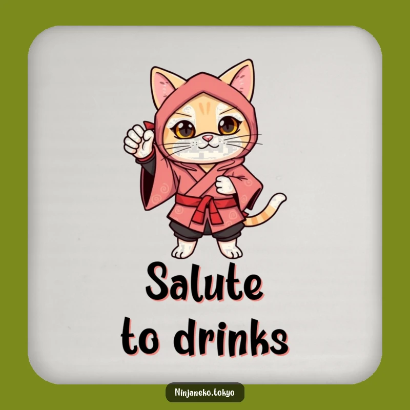 Funny Ninja Cat Festive Pose Coasters: Gift of Protection with Confident Humor