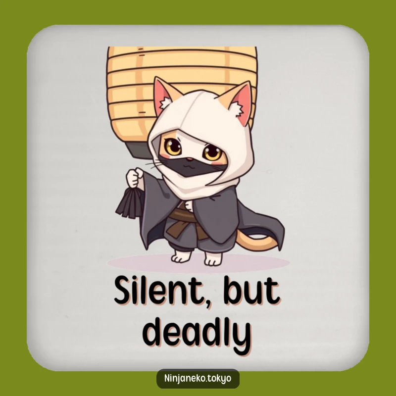 Funny Ninja Cat Kimono Coaster: Protect Surfaces with Stealthy Humor