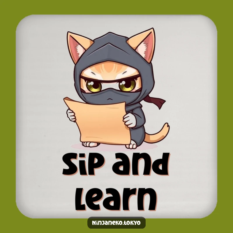 Protect Your Surfaces with Funny Ninja Cat Scroll Drink Coasters