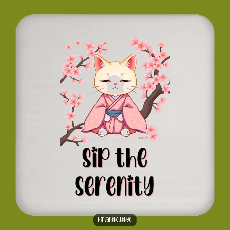 Protect Your Surfaces with Funny Zen Cat Kimono Drink Coasters