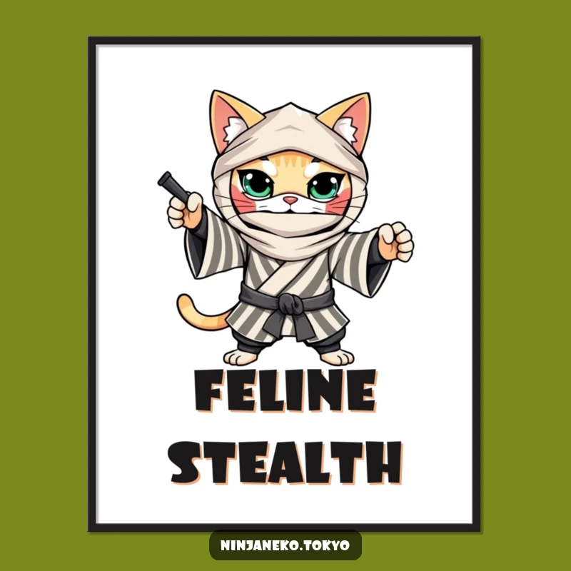 Funny Ninja Cat Kimono Poster: Bold Art for a Hilarious Space Gift