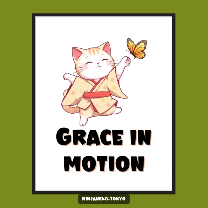 Funny Cat Kimono Leap Poster: Elegant Art for a Hilarious Space Gift
