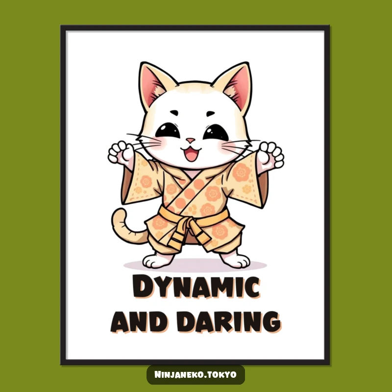 Funny Happy Cat Kimono Poster: Energetic Art, Hilarious Decor Gift