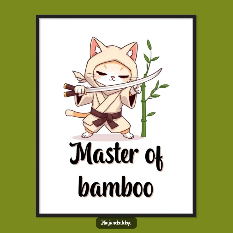 Funny Ninja Cat Kimono Poster - Artistic Samurai Cat Wall Decor