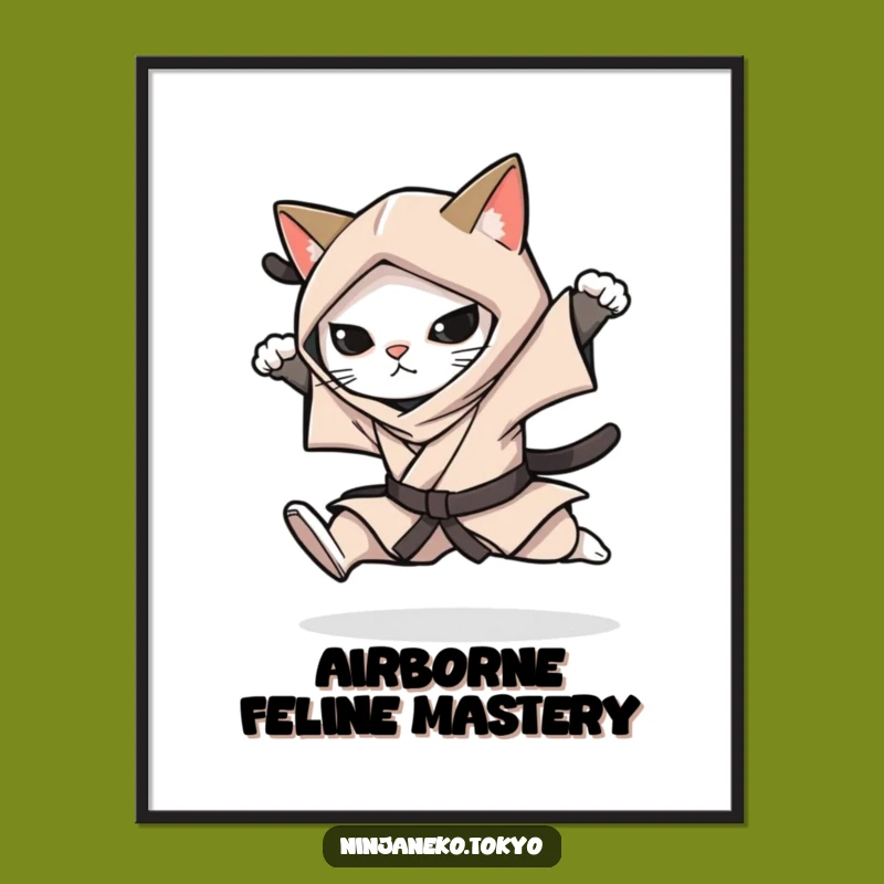 Funny Ninja Cat Leap Poster: Dynamic Feline Art for Your Walls