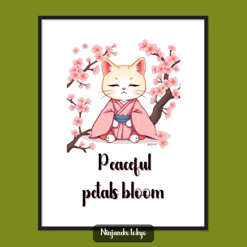 Funny Zen Cat Kimono Poster: Tranquil Art for Peaceful Spaces