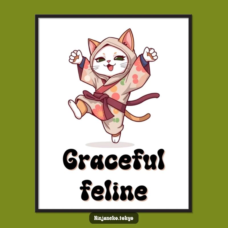 Funny Ninja Cat Kimono Acrobat Poster: Hilarious Wall Art Gift for Cat and Martial Arts Fans