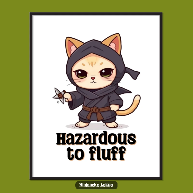 Funny Ninja Cat Shuriken Poster: Focused Art, Hilarious Decor Gift