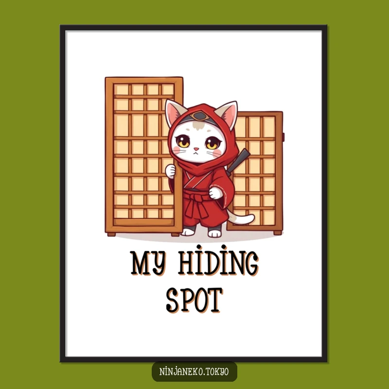 Funny Ninja Cat Poster - Red Kimono Art Print, Hilarious Wall Decor Gift