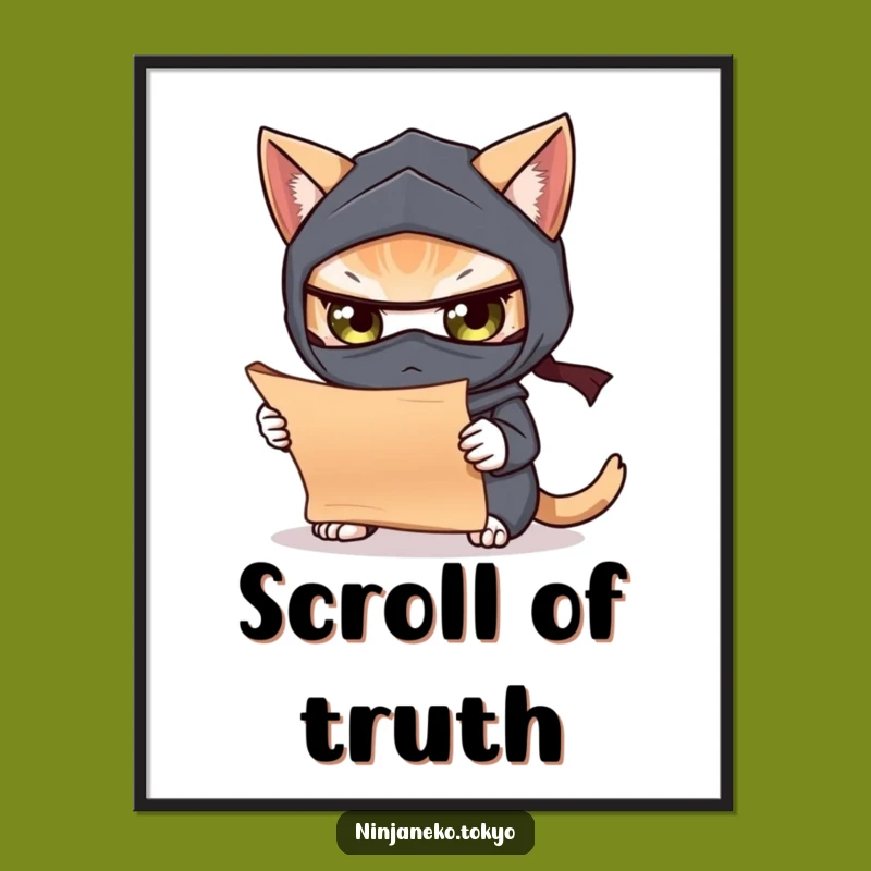 Funny Ninja Cat Scroll Poster: Intriguing Art for Your Curious Mind