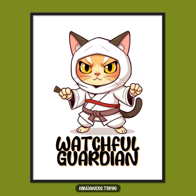 Funny Ninja Cat Kimono Warrior Poster: Gift of Inspiring Art for Determined Decor