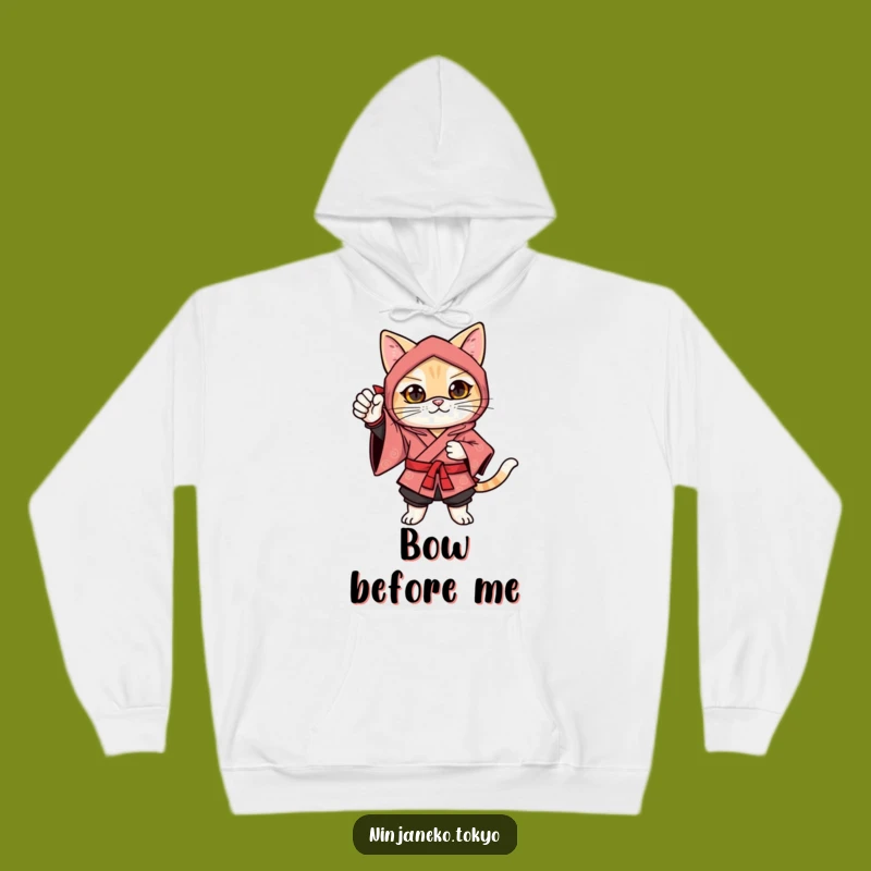 Cozy Funny Ninja Cat Festive Pose Hoodie: Gift of Warmth and Confident Style