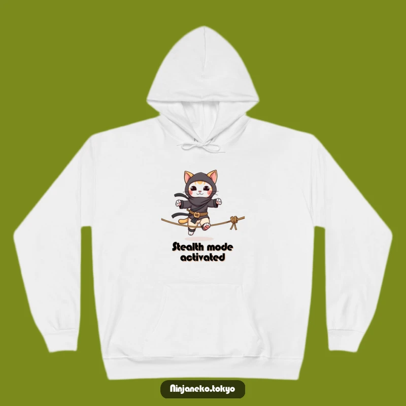 Cozy Funny Ninja Cat Tightrope Hoodie: Stay Warm While You Pounce