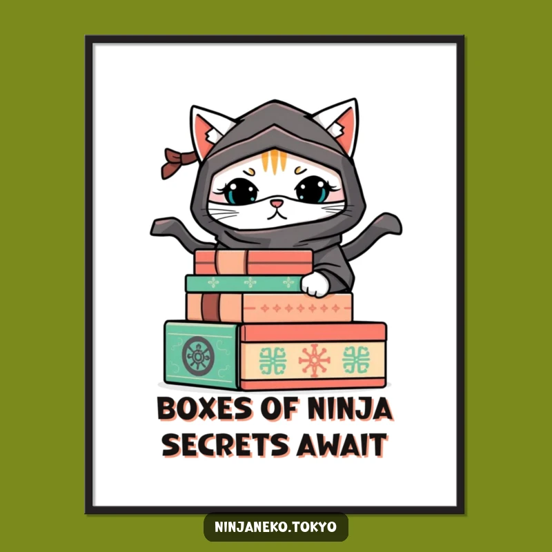 Playful Free Printable Wall Art: Ninja Cat Boxes, Downloadable Decor