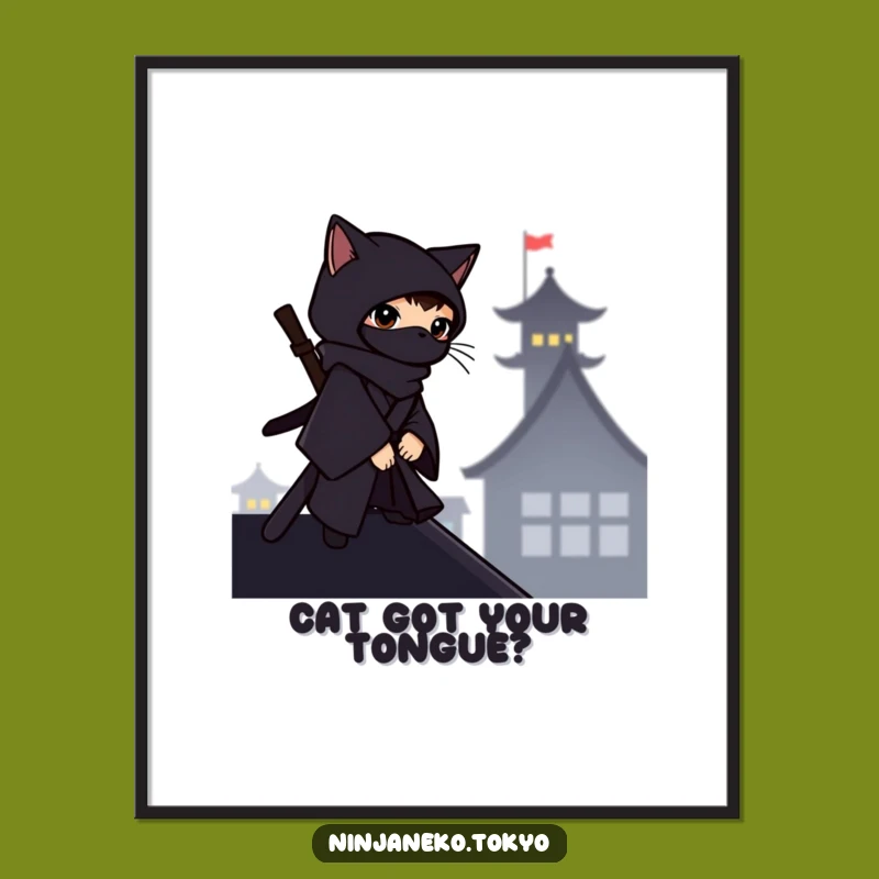 Funny Free Printable Wall Art: Ninja Cat Rooftop Decor - Mysterious Downloadable Art