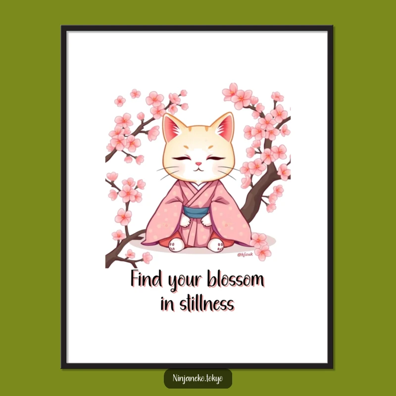 Serene Free Printable Wall Art: Zen Cat, Cherry Blossoms, Downloadable Decor