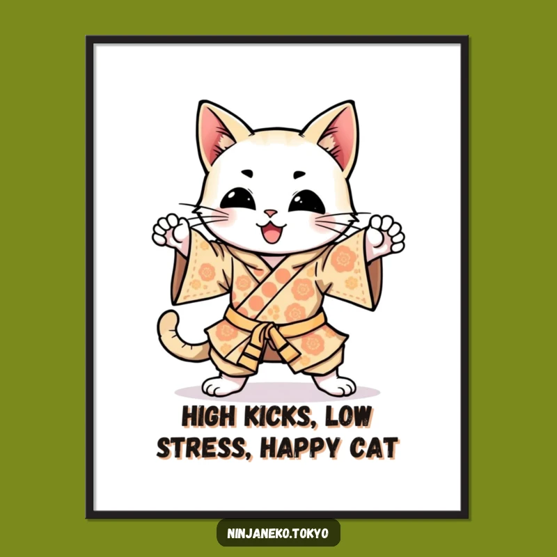 Free Printable Ninja Cat Wall Art: Energetic Kimono Cat Decor