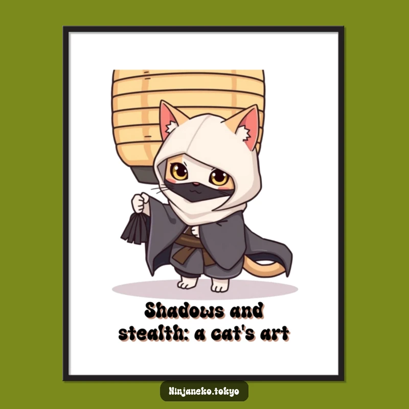 Free Printable Ninja Cat Wall Art: Funny Kimono Cat Decor Downloadable