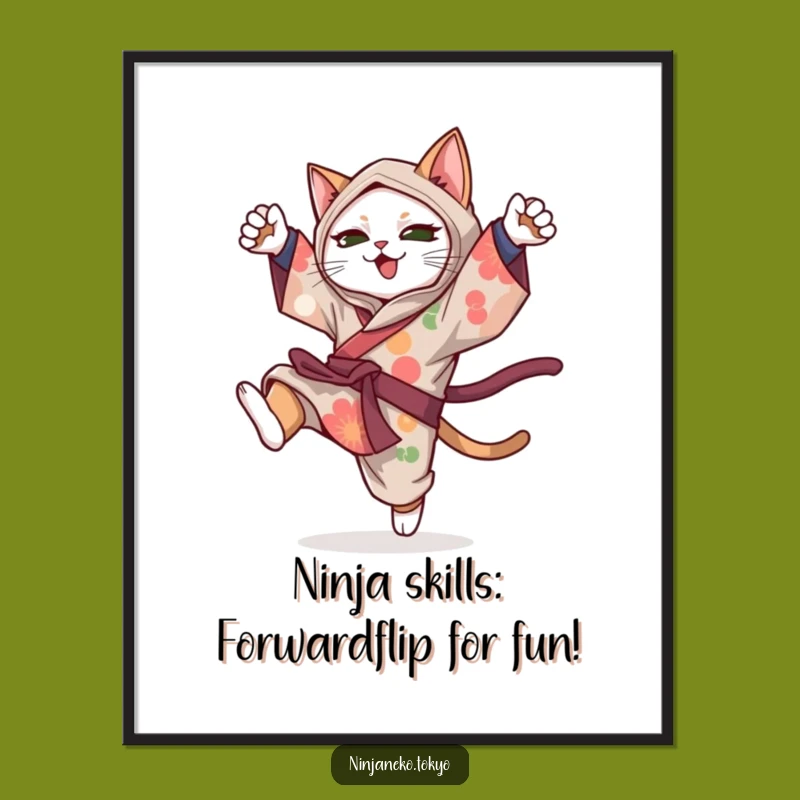 Free Printable Ninja Cat Wall Art: Hilarious Somersaulting Feline Downloadable Decor