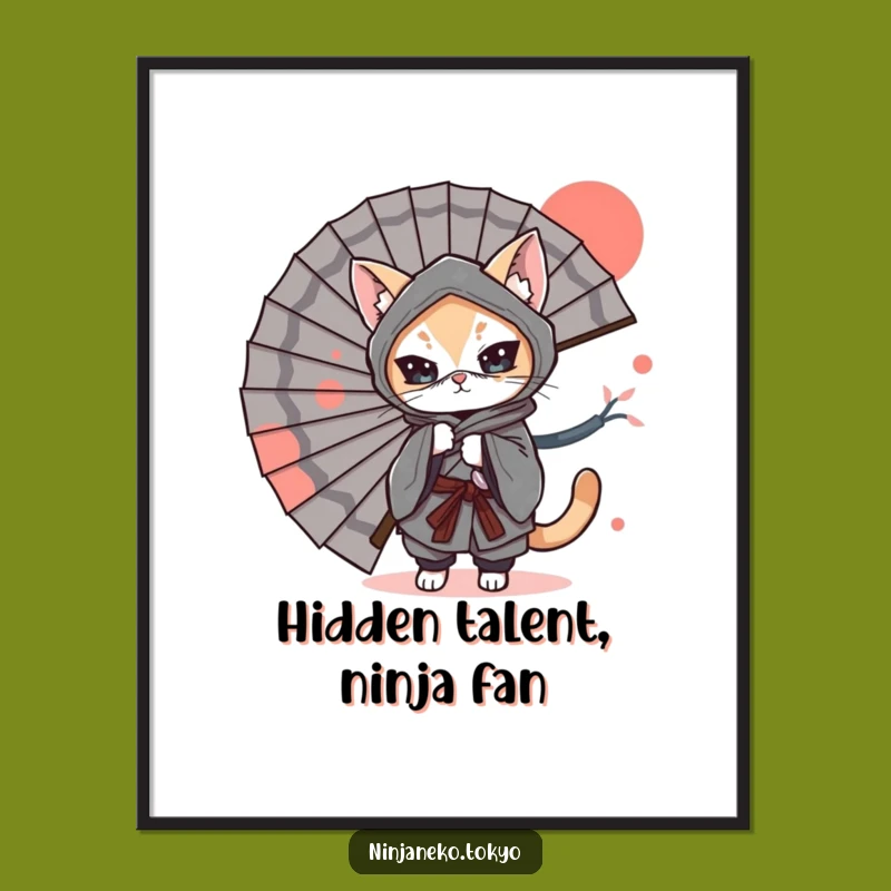Free Printable Wall Art: Ninja Cat Kimono Fan Downloadable Art