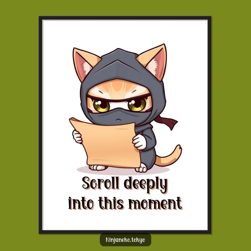 Mysterious Free Printable Wall Art: Ninja Cat Scroll, Downloadable Decor