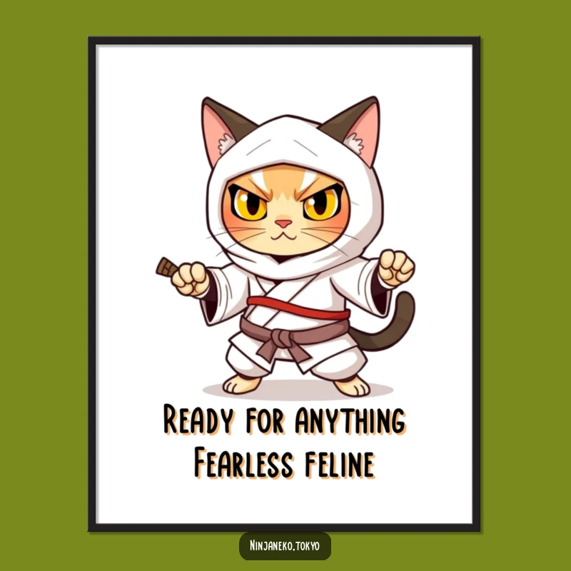 Free Printable Ninja Cat Wall Art: Determined Feline Warrior Decorative Download