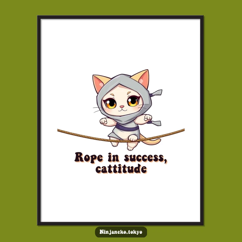 Free Printable Ninja Cat Wall Art: Graceful Balance Downloadable Decor