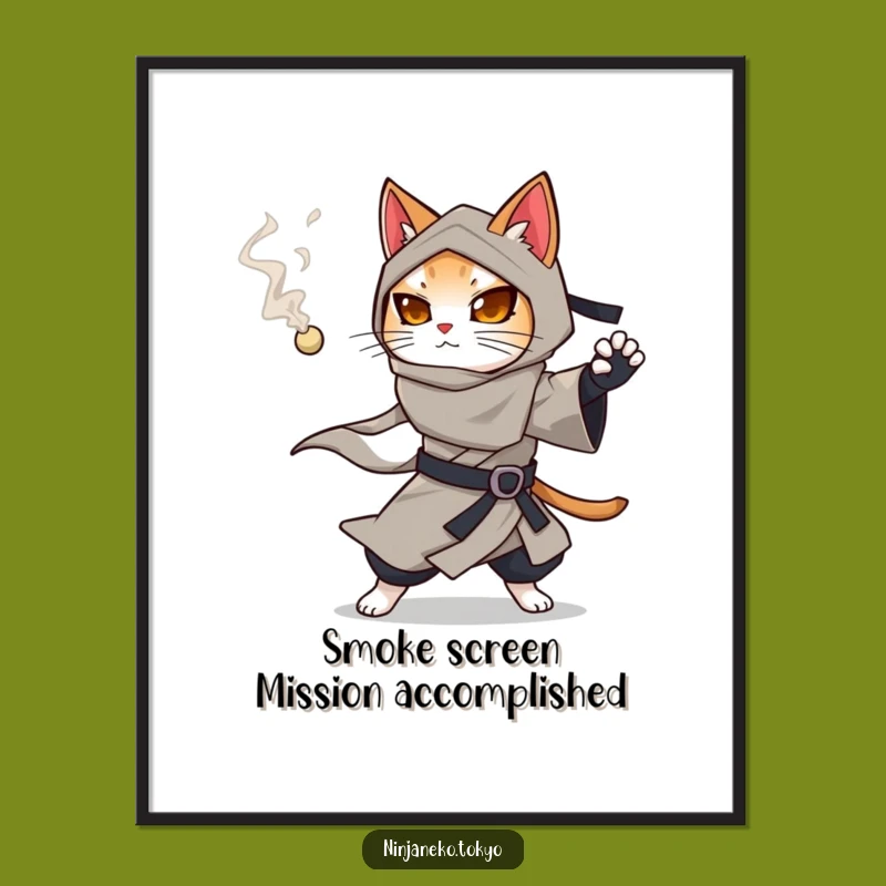 Free Printable Ninja Cat Wall Art: Mysterious Smoky Feline Downloadable Decor