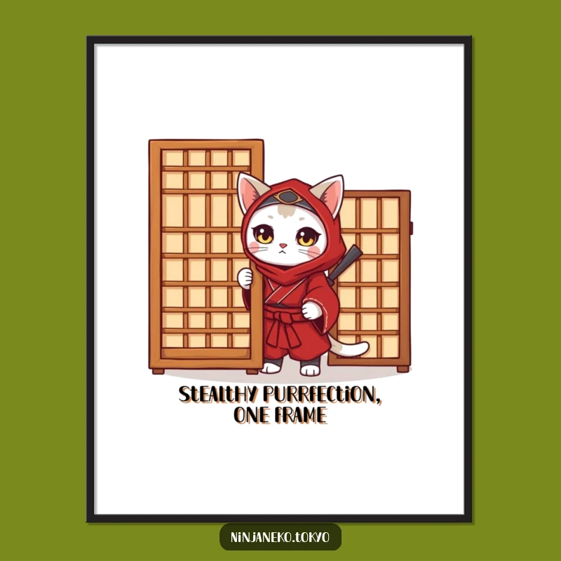 Free Printable Ninja Cat Wall Art: Humorous Japanese Cat Downloadable Decor