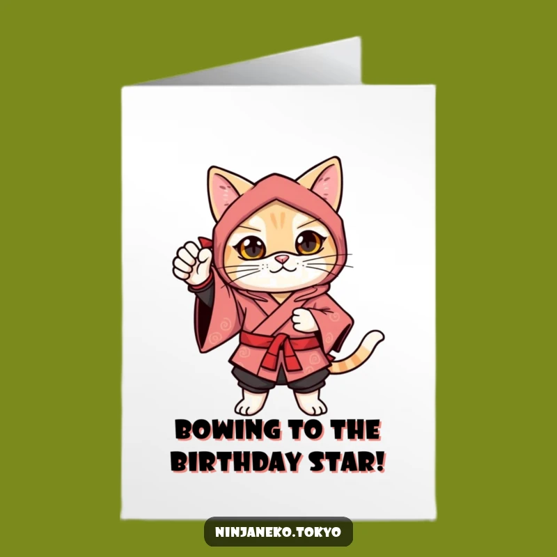 Free Printable Ninja Cat Birthday Card: Festive Feline Bow Downloadable Gift
