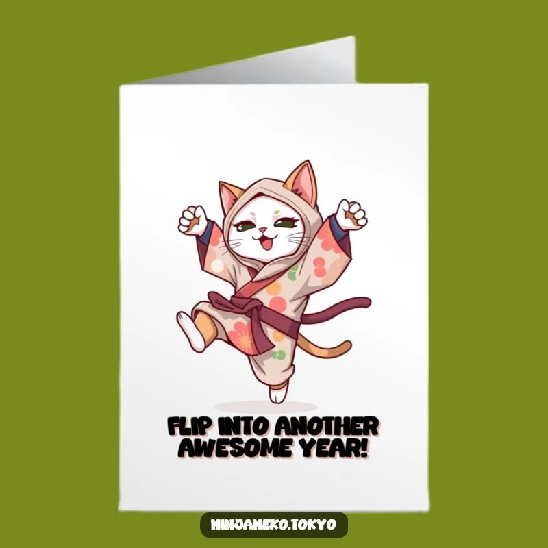 Free Printable Ninja Cat Birthday Card: Hilarious Somersaulting Feline Downloadable Gift