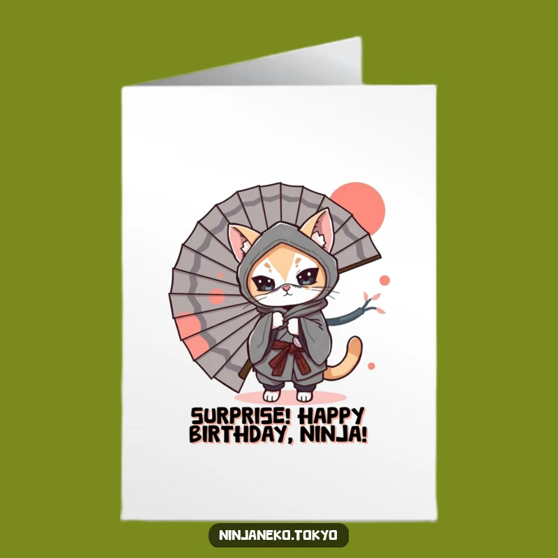 Free Printable Birthday Card: Ninja Cat Kimono Fan Surprise!