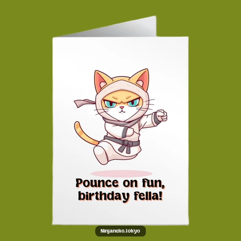 Free Printable Ninja Cat Birthday Card: Hilarious Kick Action Downloadable Gift