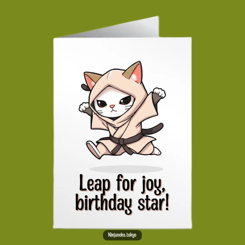 Free Printable Ninja Cat Leap Birthday Card: Funny Action-Packed Downloadable Gift