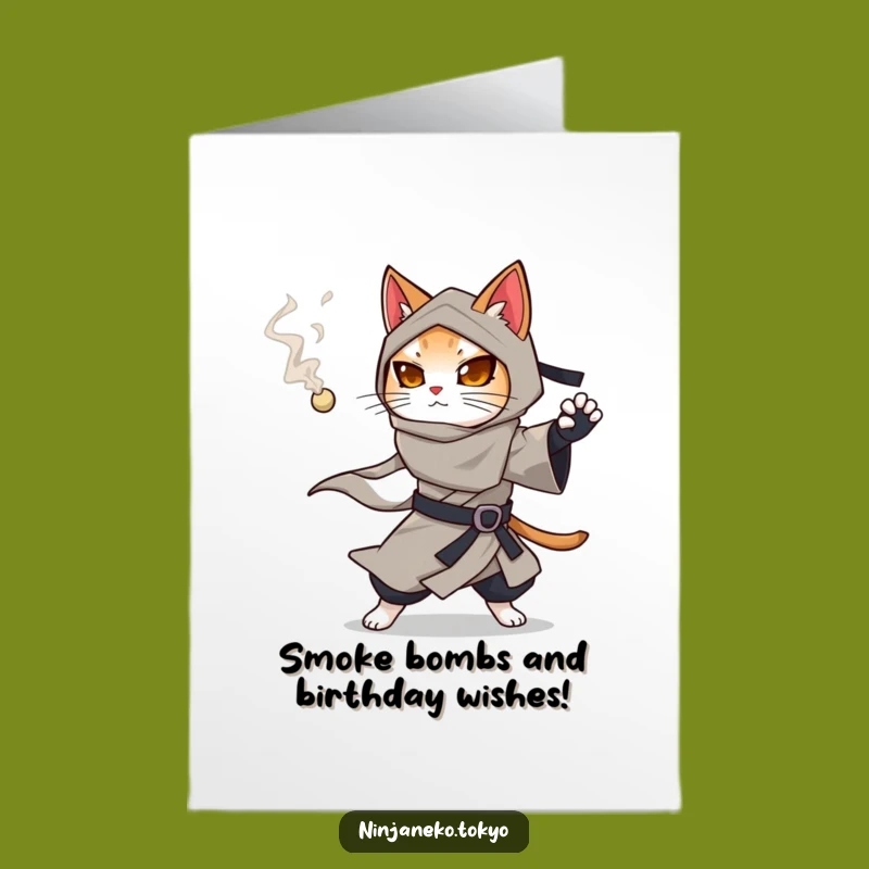 Free Printable Ninja Cat Birthday Card: Smokin' Feline Surprise Downloadable Gift