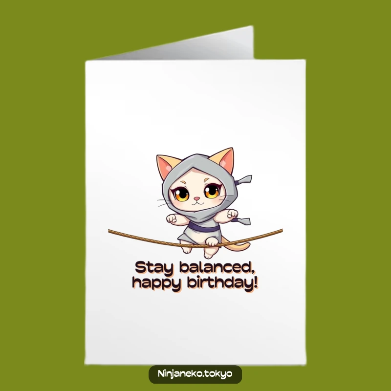Free Printable Ninja Cat Birthday Card: Balancing Act Fun Downloadable Gift