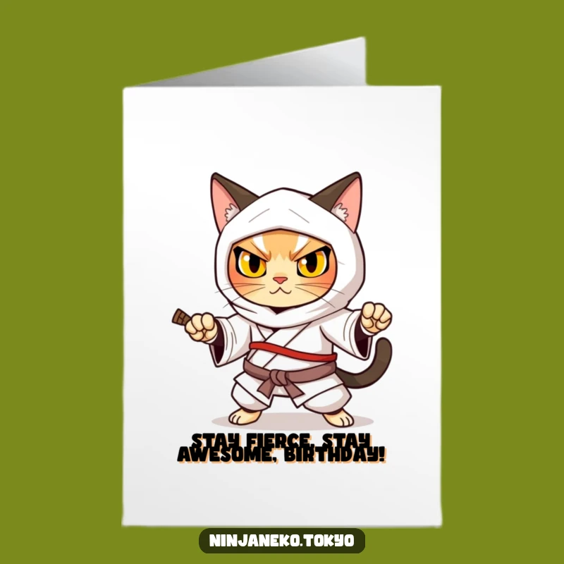 Free Printable Ninja Cat Birthday Card: Determined Feline Warrior Downloadable Gift