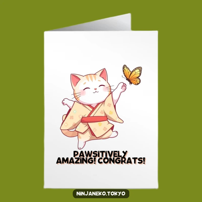 Free Printable Congrats Card: Cat Kimono Leap Funny Downloadable