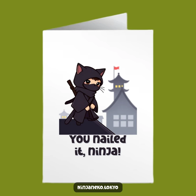 Free Printable Congrats Card: Ninja Cat Rooftop - Stealthy Downloadable Achievement Gift