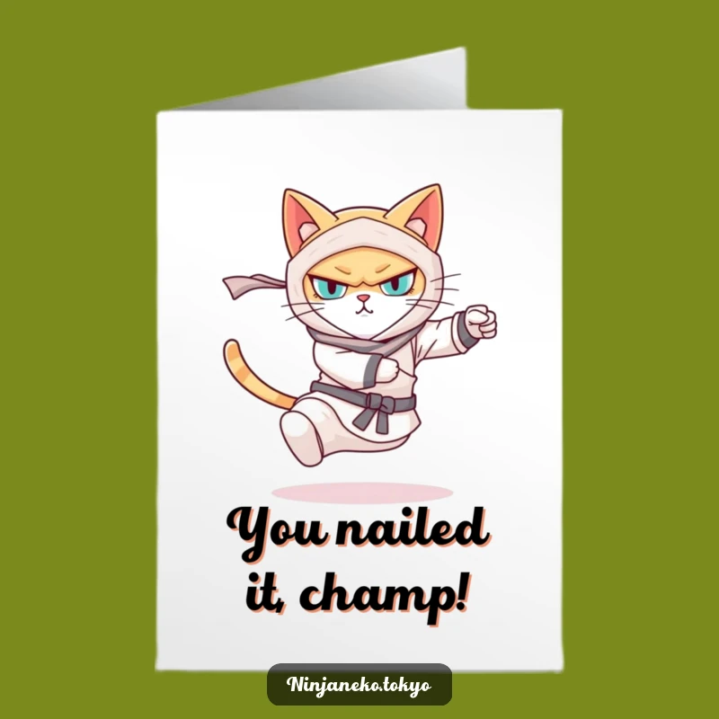 Free Printable Ninja Cat Congrats Card: Epic Kick Design for Your Winner