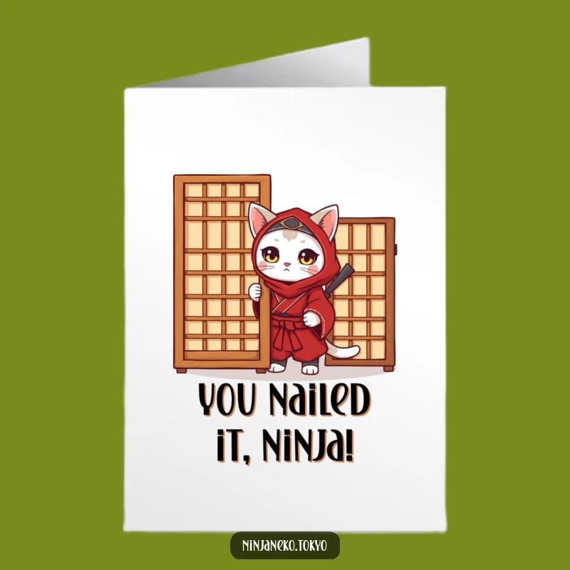 Free Printable Ninja Cat Congrats Card: Hilarious Cat Downloadable Gift for Victories