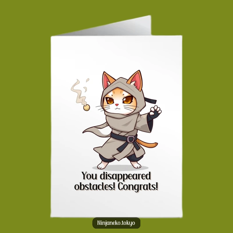 Free Printable Ninja Cat Congrats Card: Mysterious Feline Success Downloadable
