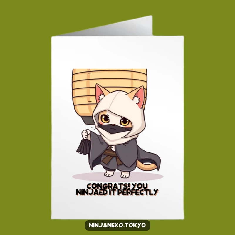 Free Printable Ninja Cat Congratulations Card: Funny Kimono Cat Downloadable