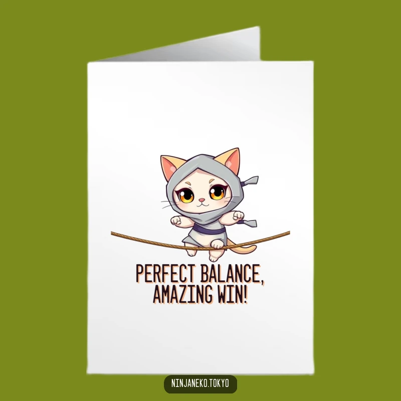 Free Printable Ninja Cat Congrats Card: Graceful Balance Downloadable