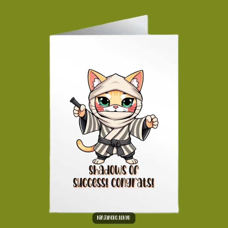 Free Printable Congrats Card: Ninja Cat Kimono Funny Downloadable